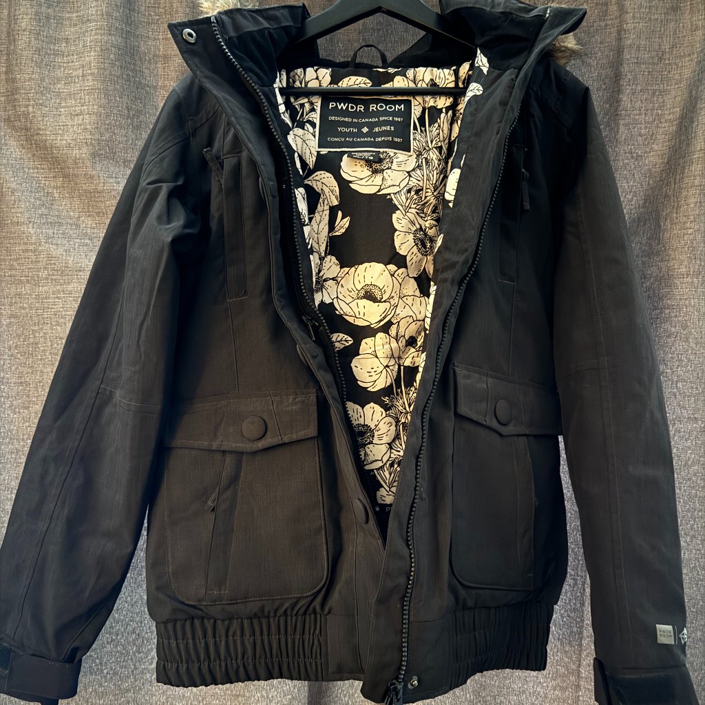 Pwdr Room Black Hooded Fur Ski Jacket Youth Xl